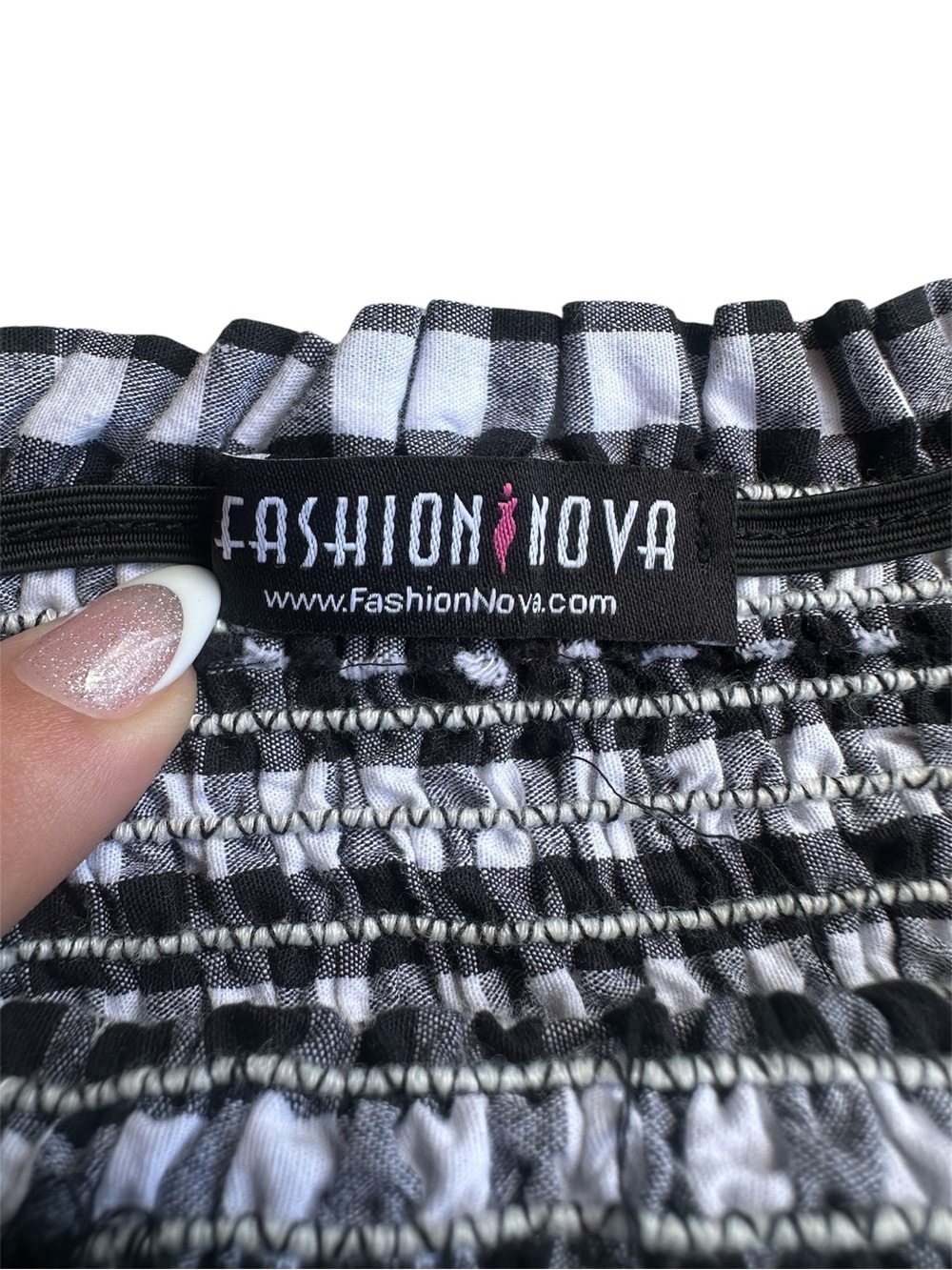 Fashion Nova Black & White Gingham Strapless Romper - Picture 4 of 4